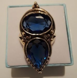 925 Silver double Sapphire gemstone ring